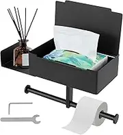 AwObEpl 304 Stainless Steel Toilet Paper Holder with Shelf and Storage Wall Mount/Self Adhesive Toilet Paper and Wipes Holder for Bathroom Black