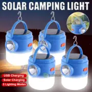 1-4Pack LED Solar Camping Tent Light USB Rechargeable Work Light Floodlight Camp