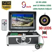 9" Underwater 15M Fish Finder Sea/Ice Fishing Camera 15 IR Lamps+15 White Lamps