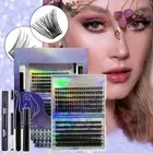 5# Eyelash Extension Kit with Brush and Tweezers Wispy Eyelash Clusters for Make