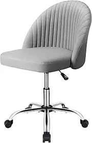 Office Chair Mid-Back Armless Swivel Task Chair with Adjustable Height, Modern Fabric Upholstered Desk Chair with Wheels, Vanity Chair for Home Office, Bedroom, Living Room (Grey)