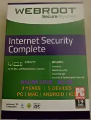 ONLINE KEY (NO CD) Webroot Security Complete 2025 | 3 Yrs, 5 PC/MAC/Android/iOS