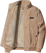 [Valtorixia] Mens Corduroy Jackets Full Zip Up Mock Neck Long-lined Fleece Sherpa Vintage Trucker Shackets Casual Coat with Pockets