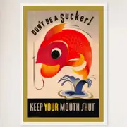 Galrie Don't Be A Sucker Keep Your Mouth Shut 1944 World War II Vintage Propaganda Poster, White Frame, A3 30x 42cm (12x 16inch)