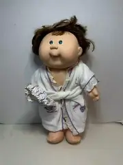 Cabbage Patch Splashin Kids White Robe Bath Cap Brown Hair Classic Baby Doll