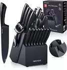 Knife Set Black,Raxco Knives Set for Kitchen Full Tang Steel Steak Knife Set(8)+