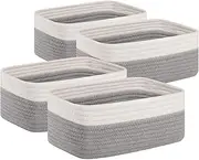OIAHOMY 4 Pack Storage Baskets for Organizing, Small Baskets for Shelves, Cute Decorative Storage Bins, Organizer Baskets for Gifts Empty, Woven Baskets for Storage, 11.8''Lx7.8''Wx4.7''H, Grey/White