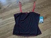 Vintage Y2K Cinema Etoile Mesh Black & Red Hearts Camisole Cami Large NOS NWT