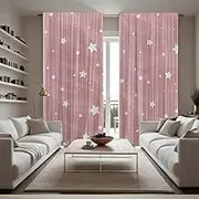 DOTOOMA Flow Pink Star Print Window Curtains Kids Boys Girls Cute White Nursery Bedroom Living Room Decoration Polyester Fabric Supplies 41x84 Inch Drapes 2 Panels