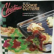 Vintage Set of 2 Cookie Cutters Plastic Christmas Tree & Gingerbread Man Shape