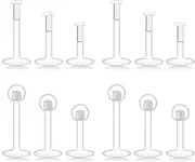 [Lcolyoli] 16G Clear Earrings for Sports Clear Push Top Piercing Retainers Flat Top Bioflex Lip Rings Labret Retainer for Women Men Bar Length 6mm/8mm/10mm