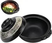 ZJIVQO Ceramic Hot Pot, 900 ml Nonstick Clay Cooking Pot, Ceramic Stew Pot with Lid, Round Earthenware Clay Pot, for Soups, Stews, Rice, and Bibimbap - Black
