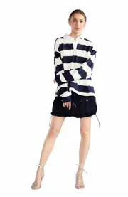 Cynthia Rowley Ardie Striped Rugby Shirt in Navy White at Nordstrom, Size X-Small