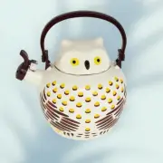 NEW NIB Teapot Owl Metal Whistling Tea Kettle Stove Pot Porcelain Steel Kitchen