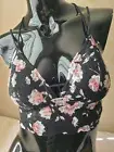 NWT VS PINK Lace Trim Triangle Bralette Wireless Black Floral Lightly Lined SZ S