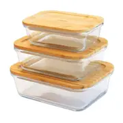 Pebbly Rectangular Food Storage Containers with Bamboo Lid (Set of 3)