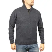 100% SHETLAND RAGG WOOL Half Zip Up Knit JUMPER Pullover Mens Sweater Knitted - Denim Blue (45) - 3XL