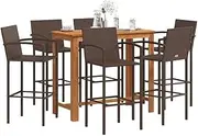 7 Piece Garden Bar Set Brown Solid Wood Acacia and Poly Rattan, Furniture Sets, Patio Furniture