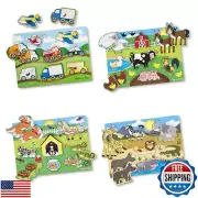Melissa and Doug Wooden Peg Puzzle 4-Pack for Toddler and Preschool Boys and