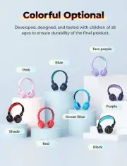 LIGHT BLUE BTH03 Kids Bluetooth Headphones Safe Volume, Colorful LED LIGHTS