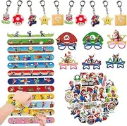 Deluisho Mario Party Decoration Supplies, Mario Brothers Party Supplies, Mario B irthday Party Decorations, Mario Party Favors Including Mario Mask, Clap Rings, Keychain, Stickers
