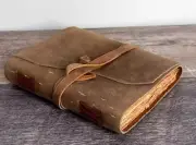 Rustic VTG Leather Journal Handmade Deckle Edge Paper Grimoire Sketchbook 8x6
