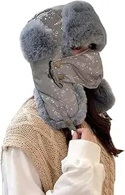 [LHY] Hats Plush, Can Protect The Neck Warm Faux Fur Trapper Hat, with Removable Windproof Full Face Protective Cover, for Ski Running Traveling, Unisex,B