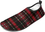[BTCOWZRV] Water Shoes for Women Men Red and Black Plaid Water Sports Shoes Slip-on Breathable Lightweight Athletic Aqua Sock