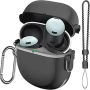 Locking Case Compatible with Google Pixel Buds Pro, Google Pixel Buds Pro Case with Lock Secured, Keychain and Strap/Lanyard, Cool Google QuietComfort II Case Cover for Women Men, (Black)