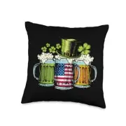 St Patricks Day Irish Beer Ireland Flag Shamrock Leprechaun Throw Pillow 16x16