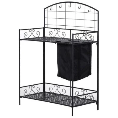 Outsunny Potting Utility Garden Table with Built-In Dirt Bag and 5-Tool Hooks
