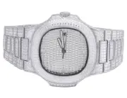 Mens Iced White Stainless Steel 40MM PP Cubic Zirconia Watch