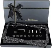 OKLPF 2 Pack Black Bling License Plate Frames, Sparkly Diamond Car License Plate Holder, Suitable for Both Men and Women, Come with Screw Cap, Screw,Washer.