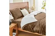 LINENOVA Warm Fluffy Teddy Fleece Sherpa Quilt Cover Pillowcases Set - Single,Mocha