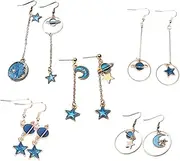 5 Pairs moon tassel long pendant asymmetrical Metal earrings Hanging set ear rings Miss long earrings earring space