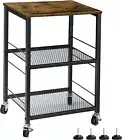 Side Table Small with Wheels Industrial Night Stand Storage Shelf 3 Tier Wood En