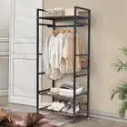 3 Tier Industrial Coat Rack Stand Entryway Clothes Racks with Metal Hanging Rail