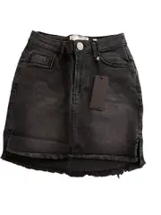 One Teaspoon Size 23 Black Swan Step Hem Frayed Hem Denim Mini Skirt - New