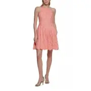 VINCE CAMUTO Women's Fit & Flare Halter Lace Dress Tangerine Size 14