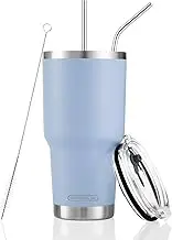 30oz Blue Tumbler Stainless Steel Double Wall Vacuum Insulated Mug with Straw and Lid, Cleaning Brush for Cold and Hot Beverages