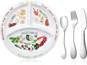 4 Pieces Bariatric Portion Control Plate Stainless Steel Silverware Flatware Set Tableware Cutlery Set Diet Plate for Balanced Eating Weight Loss Serving Decorations