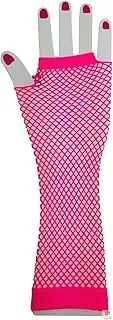 [Boutique Retailer] Women's 70s 80s Elbow Length Fishnet Fingerless Gloves, Hot Pink One Size