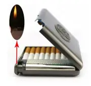Luxury Vintage Metal Cigarette Case with Butane Gas Refillable Lighter 20 Cigs