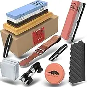 DAMAFLAWA 400/1000 3000/8000 Grit with Round Sharpening Stone Non-Slip Base, Flat Stone Knife Sharpener (14 Pieces)