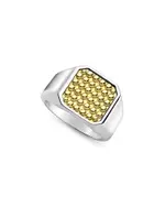 Lagos Men's 18K Yellow Gold & Sterling Silver Anthem Caviar Beaded Square Ring