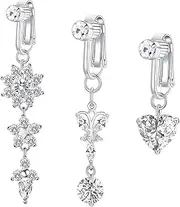 [Gojewen] 2-3pcs Fake Belly Button Rings Clips on Belly Navel Bars Stainless Steel Faux Non Pierced Jewellery with Butterfly Heart CZ Dangle Silver Gold