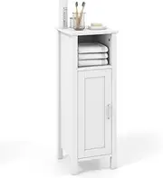 Giantex Bathroom Floor Cabinet w/Single Door & Adjustable Shelf, Avoid Tipping Over & Wobbling, Tall Bathroom Cupboard Toilet Storage Organizer, Living Room, Laundry, White, 80cm