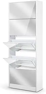Artiss Shoe Cabinet with 5 Flip Drawers, 25 Pairs Shoe Storage Cabinet Organiser with Full-Length Mirror, Free Standing Shoe Shelf Footwear Organizer for Bedroom Closet Hallway Entryway, White