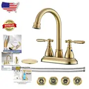 Brushed Gold Centerset Bathroom Faucet with 360° Swivel Spout & Drain