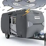 KING BIRD Upgraded Fiberglass Travel Trailer RV Cover, Heavy Duty 5 Layers Tearstop-Tec™ with Spunlace Cotton Anti-UV Top, Utility Camper Cover, Fits 13'- 16' Motorhome-Anti-Snow, Waterproof, Rip-Stop